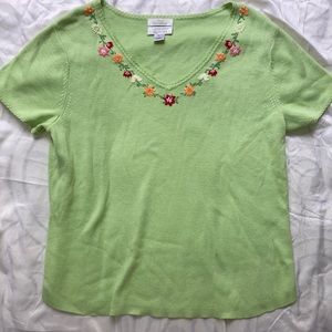 Christopher & Banks hand embroidered green shirt